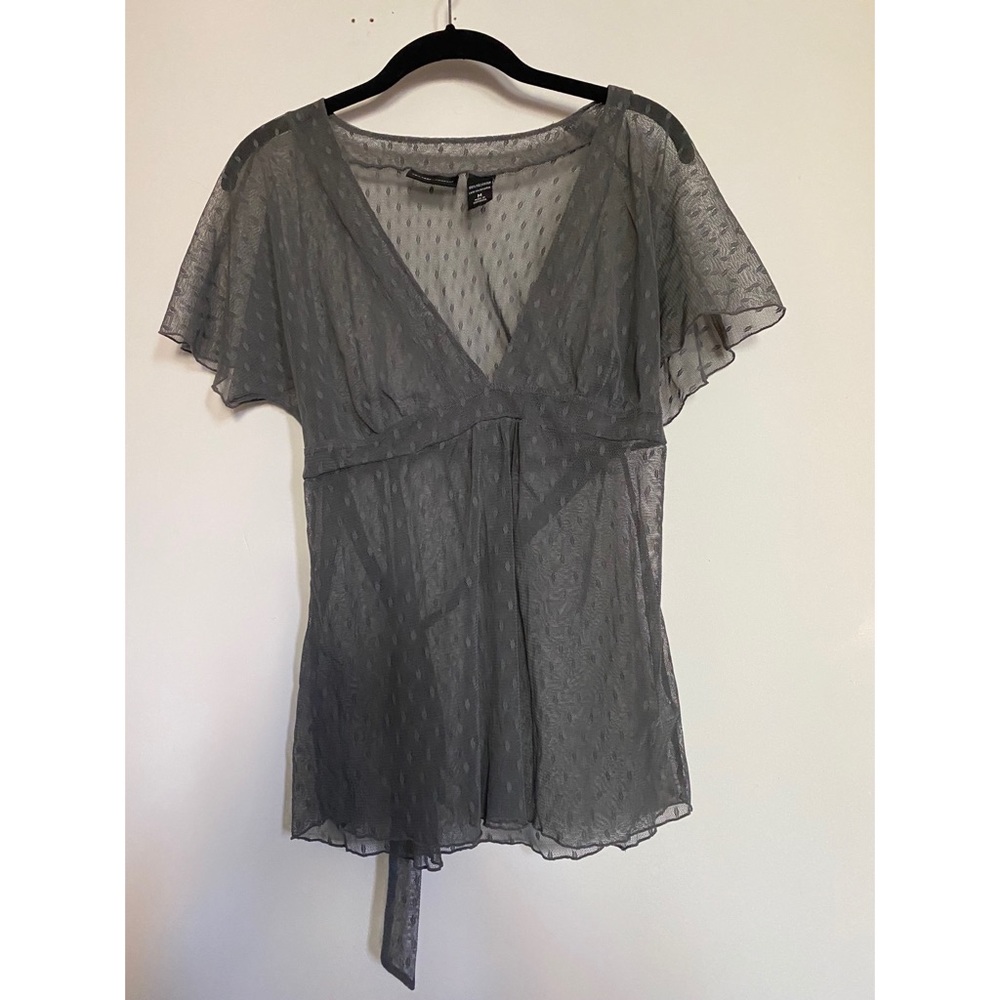 New York & Company Grey Lace Top Size Medium